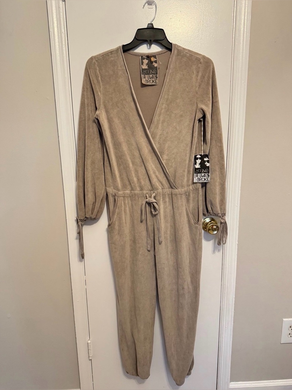 YOUNG FABULOUS BROKE FILA ONE PIECE VELOUR JUMPSUIT Size Small - Picture 2 of 8